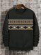 Mens Ethnic Vintage Geometric Print Panel Crew Neck Pullover Sweatshirts Winter - Black