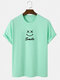 Mens Smile Face Print Crew Neck Cotton Casual Short Sleeve T-Shirts - Green