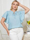 Plus Size V-neck Tie-up Design Ruffle Sleeves Blouse - Blue
