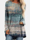 تي شيرت كاجوال نسائي منقوش بأكمام طويلة ورقبة دائرية - اللون الرمادي