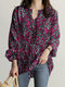 Allover Floral Print Drawstring Waist Puff Sleeve Blouse - Rose