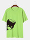 100% Cotton 7 Colors Funny Cat Printed Casual Home T-shirt - Green