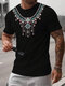 Camisetas de manga corta para hombre étnicas vendimia con estampado geométrico Cuello Invierno - Negro