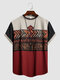T-shirts à manches courtes et col rond en patchwork à motif géométrique ethnique pour hommes - rouge