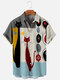 Мужские рубашки с короткими рукавами и цветными блоками с мультяшным принтом Кот с геометрическим принтом - Серый