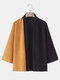 Mens Two Tone Stitching Open Front Corduroy Casual Loose Kimono - Brown