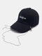 Unisex Cotton Solid Color Letter Pattern Embroidery Long Chain Decoration Personality All-match Baseball Cap - Black