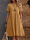 Solide Kurzarmtasche mit Rundhalsausschnitt Vintage Kleid - Gelb