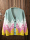 Contrast Color V-neck Button Long Sleeve Plus Size Cardigan - Green
