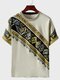 T-shirt a maniche corte patchwork con stampa geometrica etnica da uomo Colorful - Giallo