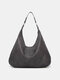 Women PU Leather Large Capacity Vintage Shoulder Bag Handbag Tote - Dark Gray