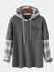 Mens Patchwork Plaid Contrast Faux Twinset Casual Drawstring Hoodies With Pocket - Gray