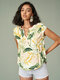T-shirt à manches courtes et col cranté à imprimé feuilles tropicales - Abricot