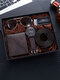 4 Pcs/set Men Casual Business Set Wallets Belts Glasses Quartz Watches - Brown