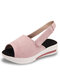 Large Size Women Casual Summer Vacation Hook & Loop Platform Sport Sandals - Pink