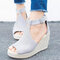 Women Buckle Strap Platform Comfy Wedges Casual Espadrilles Sandals - Gray