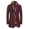 Mens Mid-long Woolen Coat Thickened Warm Single-breasted Slim Fit Casual Coat With Shawl - Wine Red