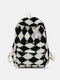 Women Dacron Casual Plush Lattice Pattern Large Capacity Backpack - Black