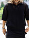 Malha masculina transparente manga curta sólida golfe Camisa - Preto