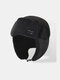 Men Lamb Wool Thicken Letter Pattern Embroidery Outdoor Ear Protection Windproof Warmth Trapper Hat - Black