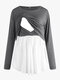 Multi-functional Maternity Cotton Patchwork Long Sleeves Casual Nursing Tops - Grey