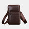 Men Genuine Leather 6.3 Inch Phone Holder Belt Bag Crossbody Bag - Brown