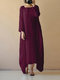 Vintage Asymmetrical Pure Color Long Sleeve Maxi Dresses - Claret