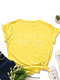 Cartoon Cat Letters Printed Short Sleeve O-neck T-shirt For Women - Yellow