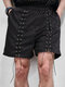 Men Front Drawstring Elastic Waist Shorts - Black