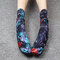 Women Retro Shiny Velvet Flowers Printing Tube Socks Breathable Sweat Long Heap Sock - Blue