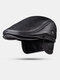 Men Genuine Leather Keep Warm Plus Thickness Cotton Windproof Ear Protection Forward Hat Beret Hatd Duck Tongue Hat - Black sheepskin  02