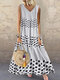 Polka Dot Patchwork V-neck Sleeveless Summer Plus Size Dress - White