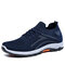 Men Knitted Fabric Breathable Non Slip Lace Up Sport Casual Shoes - Blue