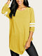 Striped Long Sleeve O-neck Casual Plus Size Blouse - Yellow