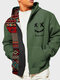Mens Ethnic Geometric Smile Print Patchwork Zip Front Hooded Jacket Winter - Green
