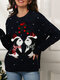 Christmas Printed Long Sleeve O-neck Sweater For Women - Navy