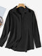 Solid Corduroy Long Sleeve Lapel Shirt For Women - Black