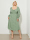 حجم كبير أخضر فستان كاليكو بأكمام طويلة - أخضر
