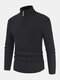 Мужской однотонный вязаный свитер с застежкой-молнией на половину длины Шея Зимний теплый свитер - Черный