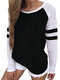 Striped Casual Patchwork O-neck Long Sleeve Plus Size T-shirt - Black