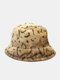 Unisex Faux Rabbit Fur Plush Color Contrast Overlay Irregular Pattern Print Fashion Warmth Bucket Hat - #02