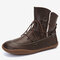 Adjustable Lace Up Stitching Warm Lining Casual Flat Knight Boots For Women - Dark brown