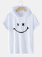 Mens Smile Pattern Short Sleeve Preppy Hooded T-Shirt - White