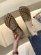 Casual Daily Solid Color PU Breathable Hollow Slip On Lightweight Women's Flat Shoes - Khaki