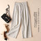 Professional wide leg elastic waist loose cotton and linen pants - Khaki