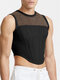 Camiseta sin mangas con dobladillo curvo elástico y patchwork de malla para hombre - Negro