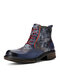 Socofy Casual Metal Texture Leather Soft Comfortable Side Zipper Fashion Short Combat Boots - Dark Blue