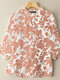 Plant Print Button Stand Collar Casual Blouse - Orange