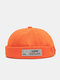 Unisex Cotton Solid Color Letter Embroidery Cloth Label All-match Brimless Beanie Landlord Cap Skull Cap - Orange