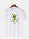 Men 100% Cotton Fun Alien Printed Casual T-shirt - White